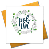 Welsh Good Luck Card, 4 leaf clover, Pompom Embellished