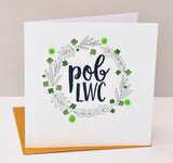 Welsh Good Luck Card, 4 leaf clover, Pompom Embellished