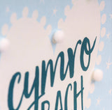 Welsh Baby Card, Blue Heart, Baby Boy, Embellished with colourful pompoms