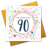 Welsh 90th Birthday Card, Penblwydd Hapus, Dotty 90, Pompom Embellished
