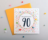 Welsh 90th Birthday Card, Penblwydd Hapus, Dotty 90, Pompom Embellished