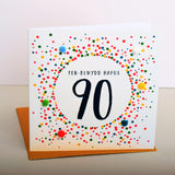 Welsh 90th Birthday Card, Penblwydd Hapus, Dotty 90, Pompom Embellished