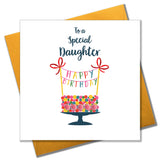 Birthday Card, Birthday Cake, To a Special Daughter, Embellished with pompoms
