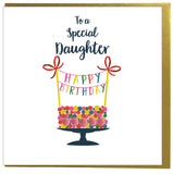Birthday Card, Birthday Cake, To a Special Daughter, Embellished with pompoms