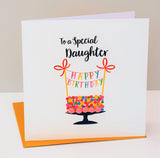 Birthday Card, Birthday Cake, To a Special Daughter, Embellished with pompoms