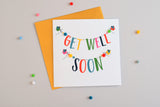 Get Well Card, Banner, Get Well Soon, Embellished with colourful pompoms