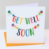 Get Well Card, Banner, Get Well Soon, Embellished with colourful pompoms