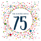 Welsh 75th Birthday Card, Penblwydd Hapus, Dotty 75, Pompom Embellished