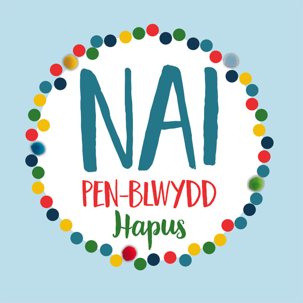 Welsh Nephew Birthday Card, Penblwydd Hapus Nai, Dotty, Pompom Embellished