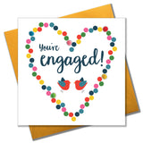 Wedding Card, Dotty Heart, Engagement, Embellished with colourful pompoms