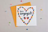Wedding Card, Dotty Heart, Engagement, Embellished with colourful pompoms