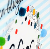 Welsh Husband Birthday Card, Penblwydd Hapus Gwr, Stripes, Pompom Embellished