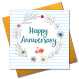 Wedding Card, Flower Circle, Happy Anniversary, Embellished with pompoms