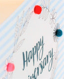 Wedding Card, Flower Circle, Happy Anniversary, Embellished with pompoms
