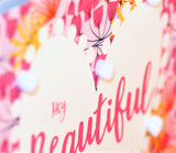 Valentine's Day Card, Heart Pattern, Embellished with colourful pompoms