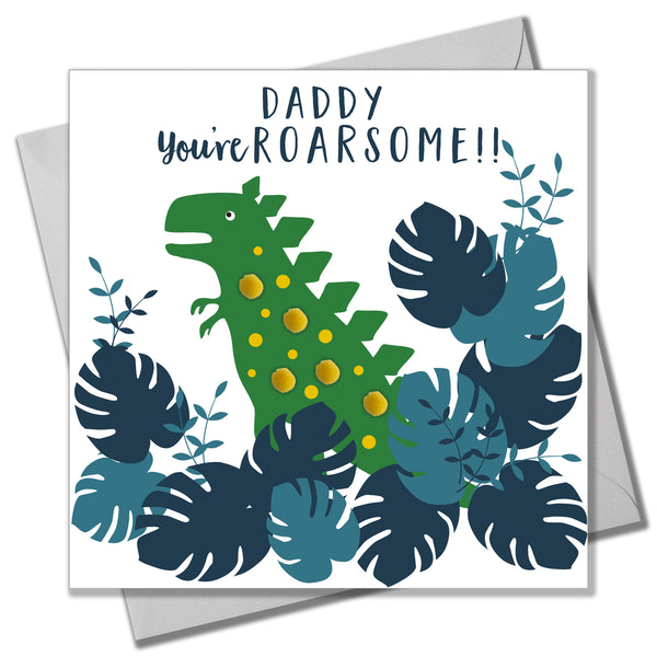 Father's Day Card, Daddy, you're ROARsome, Embellished with colourful pompoms