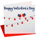 Valentine's Day Card, Birds on lights, Embellished with colourful pompoms