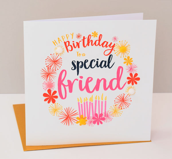 Birthday Card, Candles, Special Friend, Embellished with pompoms