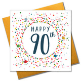 Birthday Card, Dotty 90, 90th , Embellished with colourful pompoms