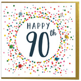 Birthday Card, Dotty 90, 90th , Embellished with colourful pompoms