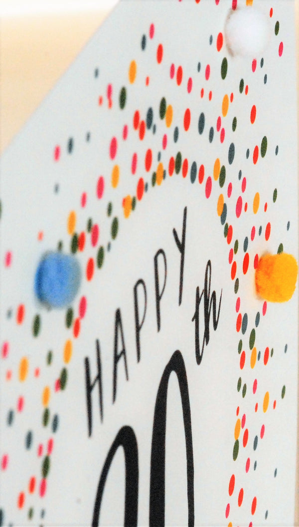 Birthday Card, Dotty 90, 90th , Embellished with colourful pompoms