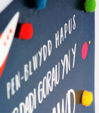 Welsh Daddy Birthday Card, Penblwydd Hapus, Dadi, Spaceship, Pompom Embellished