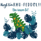 Welsh Congratulations Card, Dinosaur, Well done, Pompom Embellished