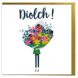 Welsh Thank you Card, Flowers Bouquet, Thank You, Pompom Embellished