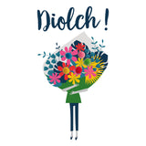 Welsh Thank you Card, Flowers Bouquet, Thank You, Pompom Embellished