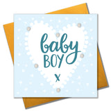Baby Card, Blue Heart, Baby Boy, Embellished with colourful pompoms