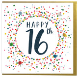 Birthday Card, Dotty 16, 16th, Embellished with colourful pompoms