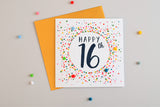 Birthday Card, Dotty 16, 16th, Embellished with colourful pompoms