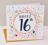 Birthday Card, Dotty 16, 16th, Embellished with colourful pompoms