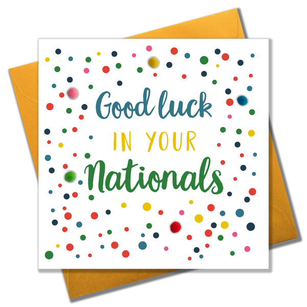 Good Luck in Nationals Card, Dots, Embellished with pompoms