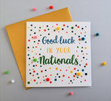 Good Luck in Nationals Card, Dots, Embellished with pompoms