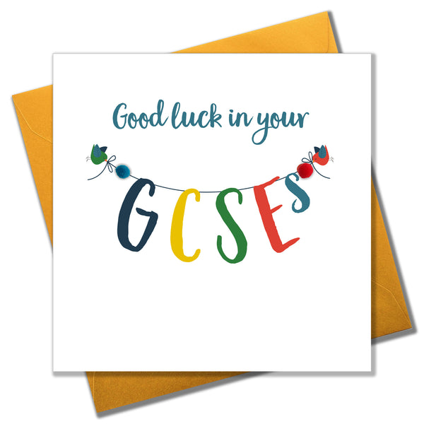 GCSE Exam Good Luck Card, Banner, Embellished with pompoms