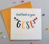 GCSE Exam Good Luck Card, Banner, Embellished with pompoms