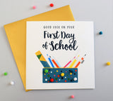 Good Luck Card, Pencil case, First Day of School, Embellished with pompoms