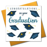 Congratulations on Graduation Card, Mortar Hats, Embellished with pompoms