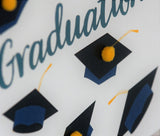 Congratulations on Graduation Card, Mortar Hats, Embellished with pompoms