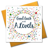 A Level Good Luck Card, Dotty Circle, Embellished with pompoms