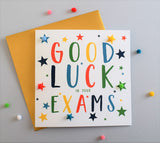 Exam Good Luck Card, Stars, Embellished with pompoms