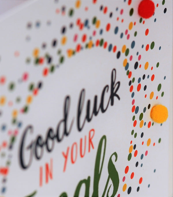 Good Luck in your Finals Card, Dots, Embellished with pompoms
