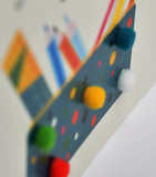 Welsh 1st Day Scool Good Luck Card, Pencil case, Pompom Embellished