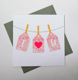 Valentine's Day Card, Pegs - Love You, I 'Heart' You