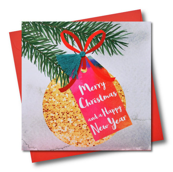 Christmas Card, Bauble and Pine, Tassel Embellished