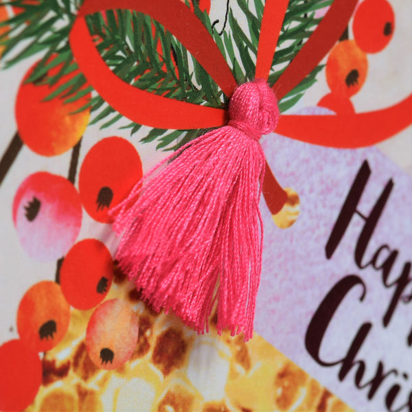 Christmas Card, Bauble & Berries, Happy Christmas, Tassel Embellished