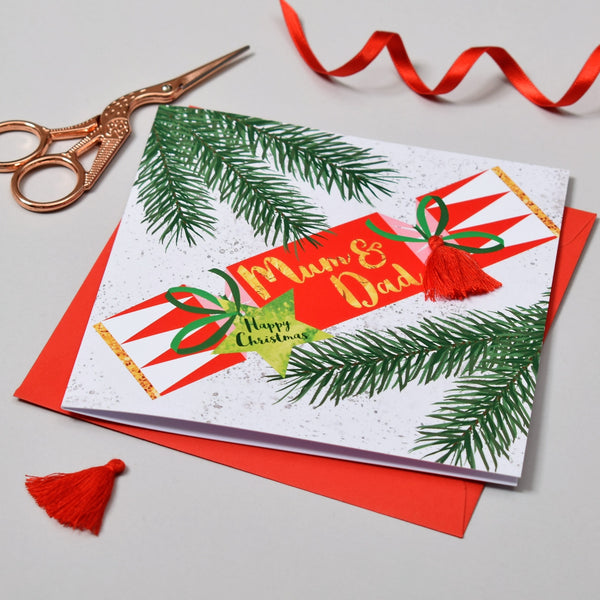 Christmas Card, Cracker, Mum & Dad, Happy Christmas, Tassel Embellished