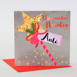 Welsh Aunt Christmas Card, Nadolig Llawen Anti, Wishes, Tassel Embellished