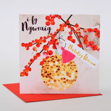 Welsh Wife Christmas Card, Nadolig Llawen Gwraig, Berries, Tassel Embellished